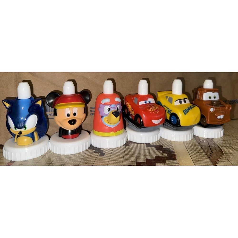 Good 2 Grow Toppers Cars Lot of 6 MIxed Cars Mickey Sonic Bluey